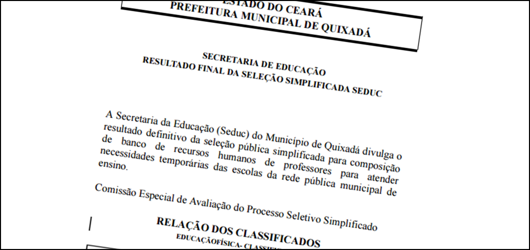 Prefeitura de Quixadá divulga resultado de seleção simplificada; justiça suspendeu a convocação dos aprovados