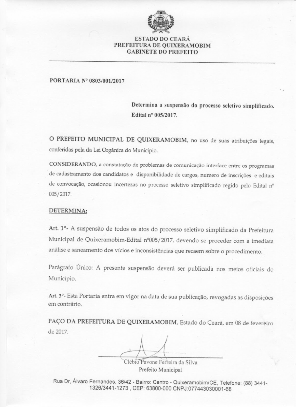 Após bombardeio de críticas, prefeitura de Quixeramobim suspende processo seletivo simplificado