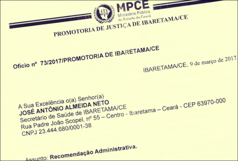 MP-CE detecta favorecimento político indevido e recomenda cancelamento de processo seletivo em Ibaretama