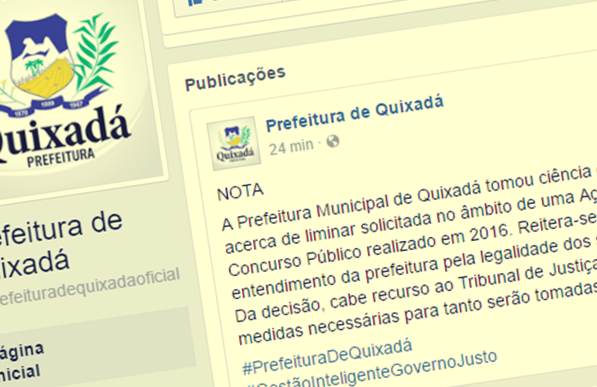 Prefeitura de Quixadá diz que recorrerá de decisão judicial que a obriga a homologar concurso público