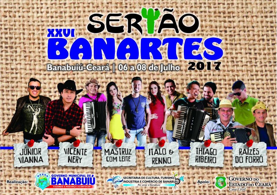 BANARTES:  Junior Viana, Ítalo e Reno, Mastruz com Leite e Vicente Nery serão atrações na festa mais tradicional de Banabuiú
