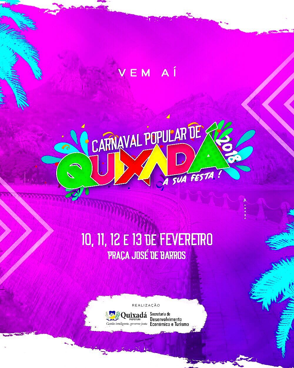 Prefeitura de Quixadá anuncia que vai realizar Carnaval na Praça José de Barros nos dias 10, 11, 12 e 13 de fevereiro