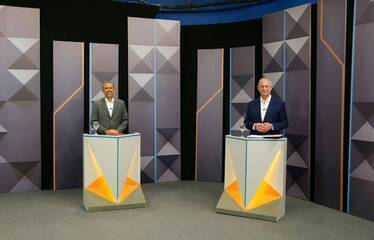 Ciro Gomes e Elmano de Freitas no debate da TV Verdes Mares